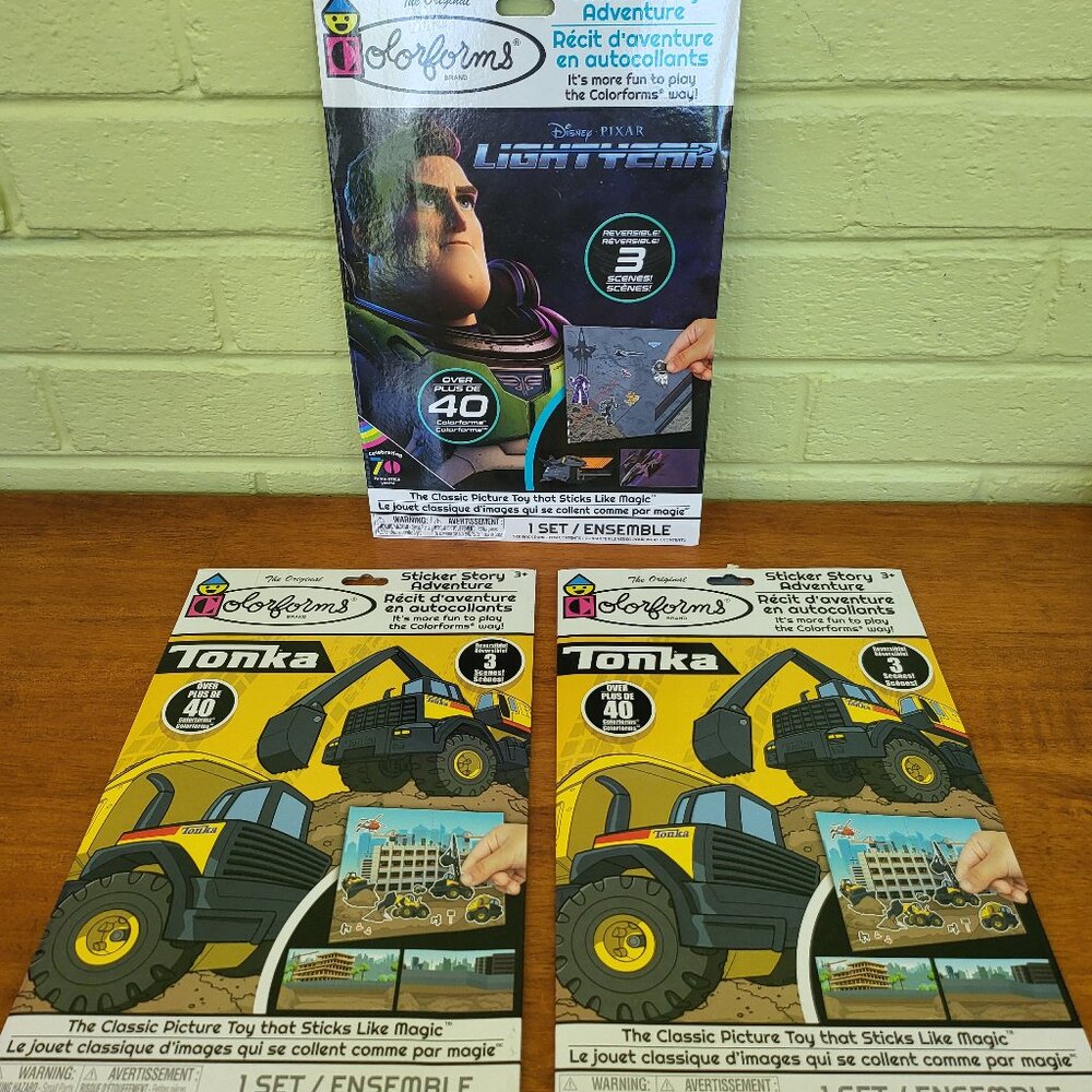 TONKA Trucks Colorforms Sticker Story Adventure Set LOT x3 Buzz Lightyear NEW T1